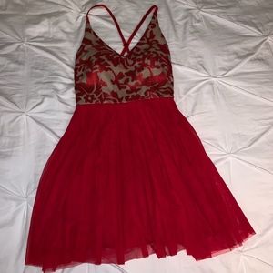 Red and nude lace homecoming Dress